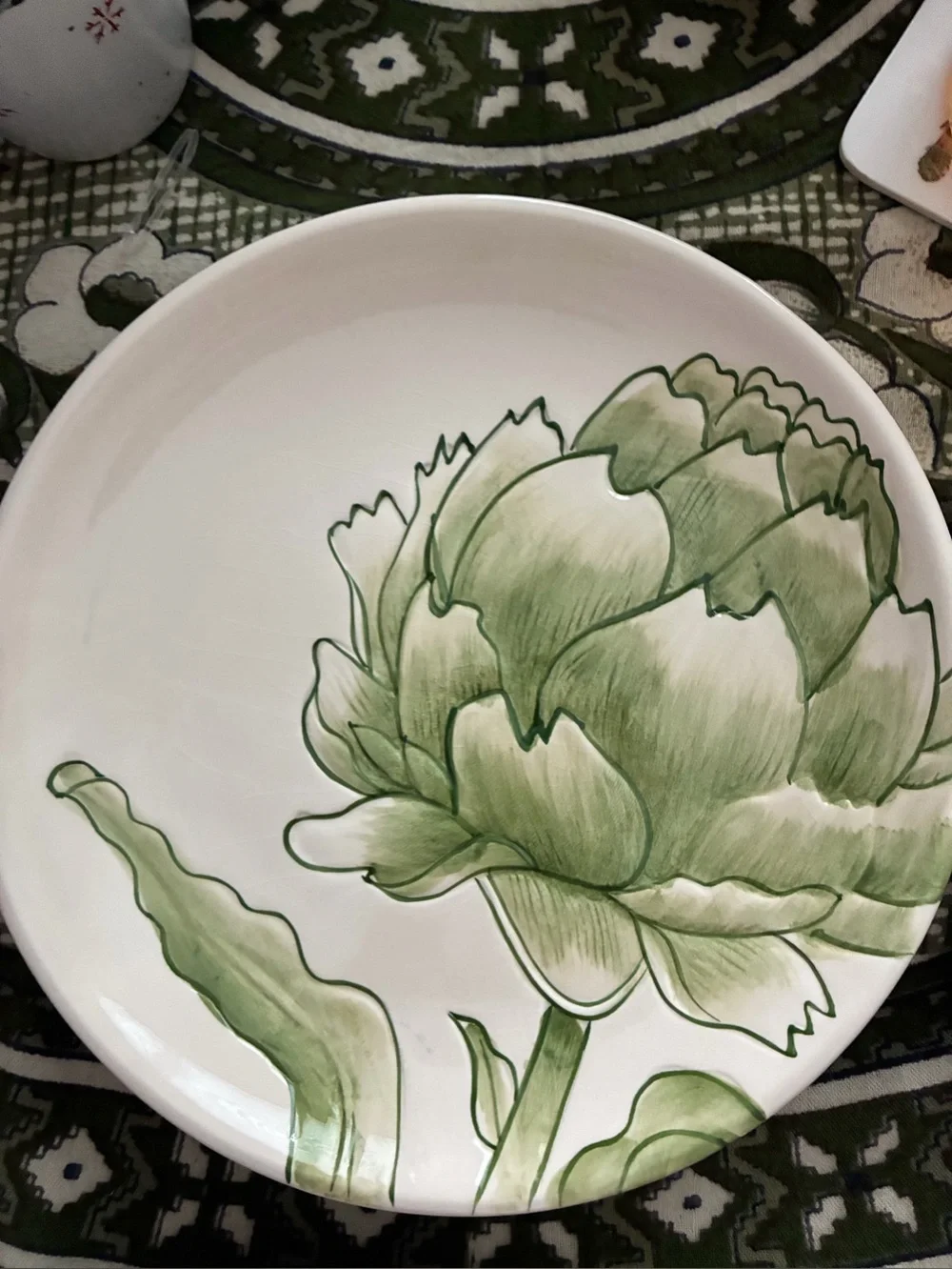 Pottery Barn Handpainted Artichoke Plates re 2010. Some crazing, no chips,stains